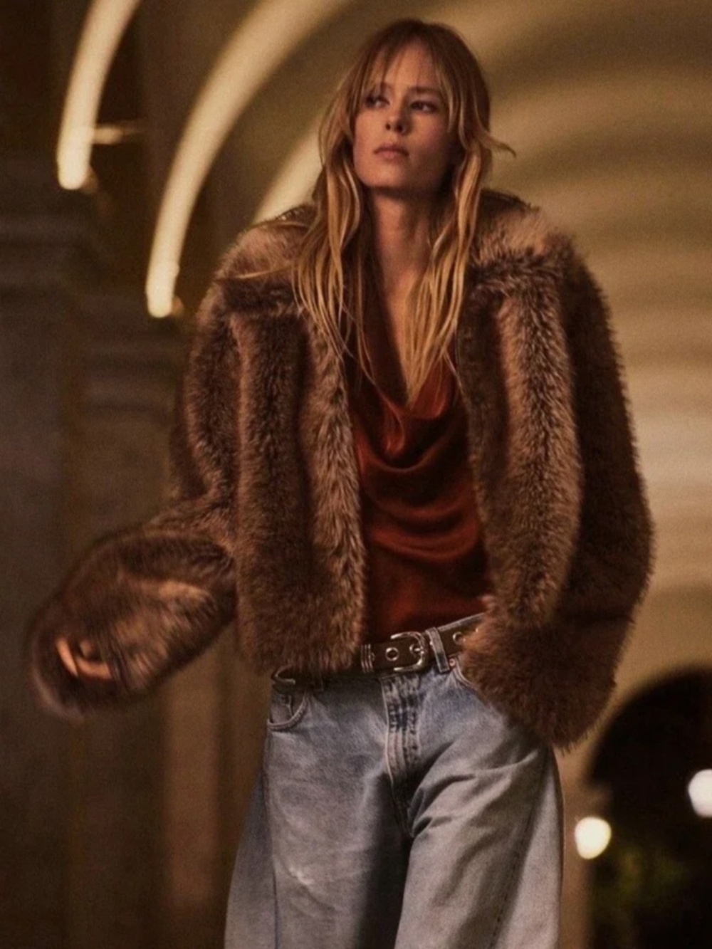 Anthropologie Maeve Crop Jacket Brown Rae Faux Fur Preppy Cozy Retro XS NWT - Picture 5 of 5